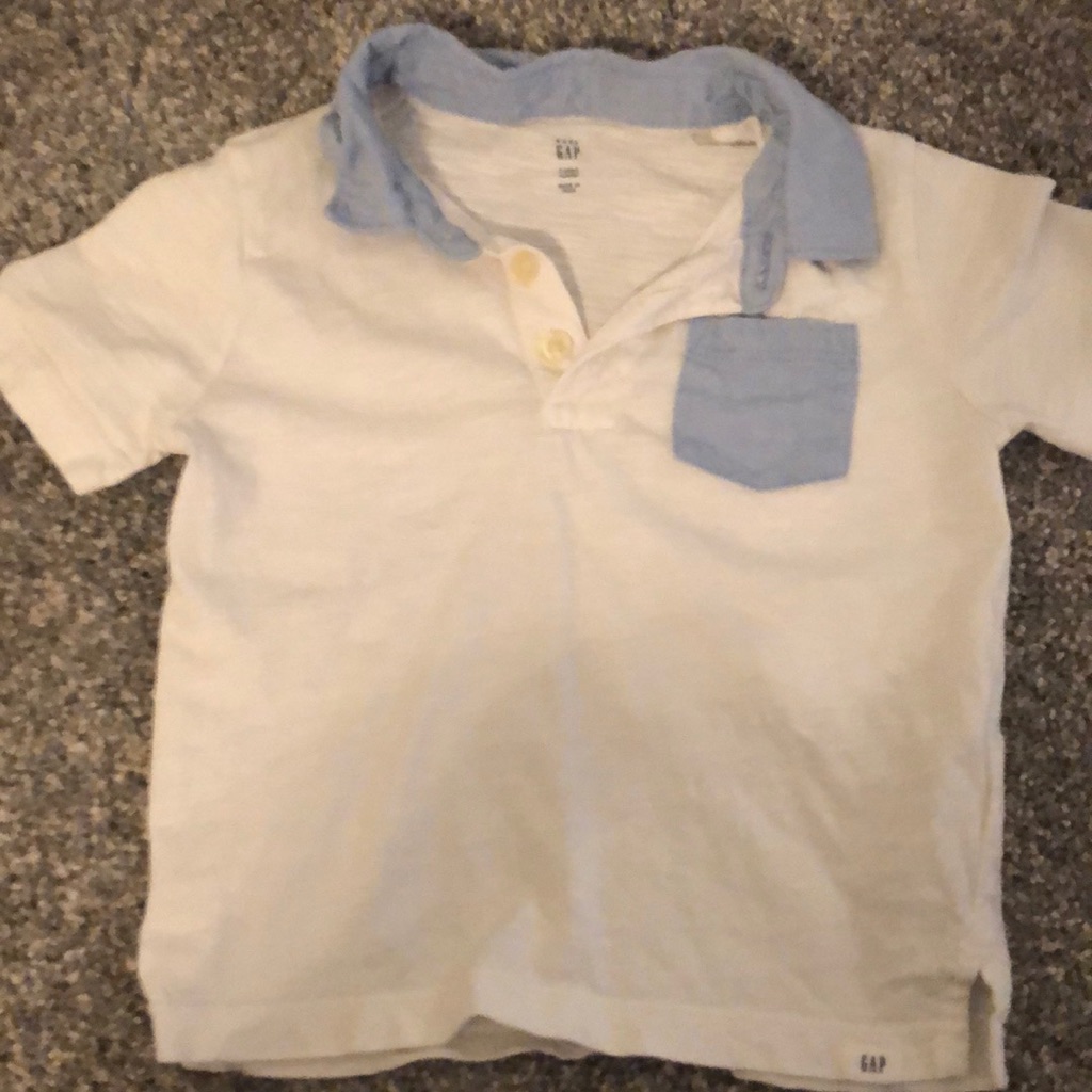 Gap 2t White Polo With Blue Collar/Pocket